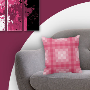 Square Pink Pixel Patterned Throw Pillow