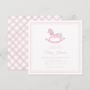 Square Pink Rocking Horse Girl Baby Shower Invite