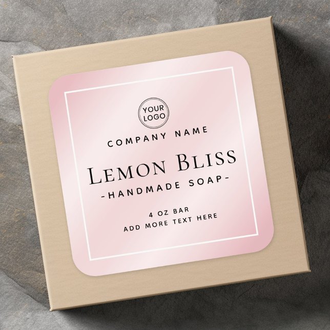 Square pink satin white border product label (Square pink satin white border product label)