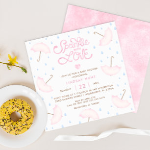 Square Pink Umbrella Sprinkle Baby Shower Invitation