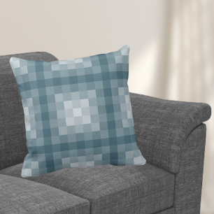 Square Pixel Pattern In Shades Of Blue Throw Pillow