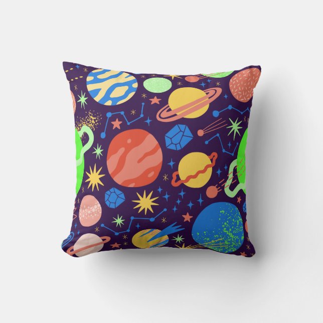 Square Planet and Space Theme   Throw Pillow (Front)
