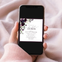 Square Plum Purple Watercolor Floral Bridal Shower
