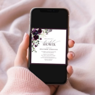 Square Plum Purple Watercolor Floral Bridal Shower Invitation