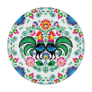 Square Polish Rooster Pattern Cutting Board