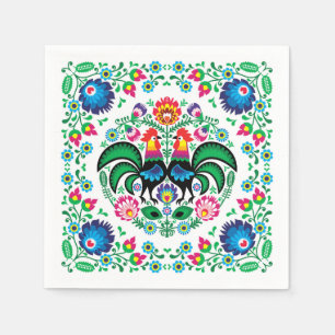 Square Polish Rooster Pattern Napkin