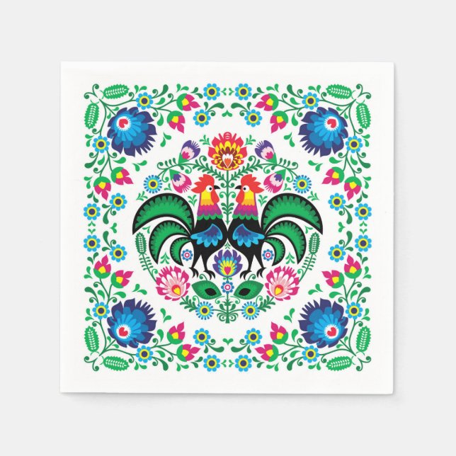 Square Polish Rooster Pattern Napkin (Front)