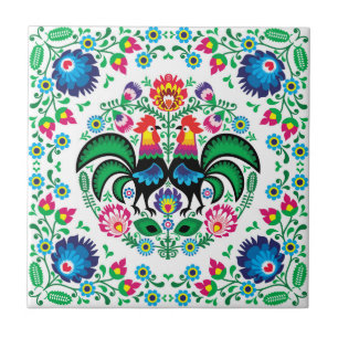 Square Polish Rooster Pattern Tile