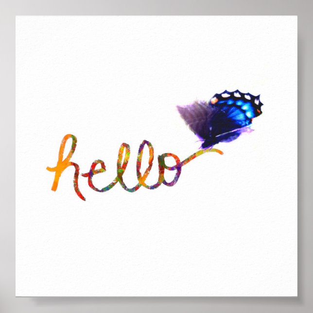 square poster hello text art with butterfly (Front)