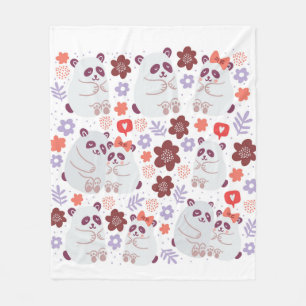 Square poster with cute pandas couples in love wit fleece blanket