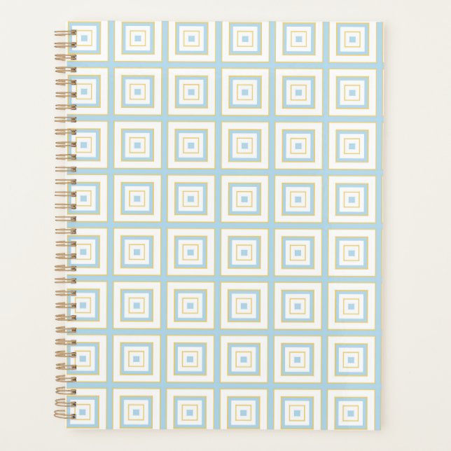 Square Prisms Duck Egg Blue Gold White Grey Planner (Front)