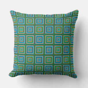 Square Prisms Green Camel Turquoise Aubergine Throw Pillow