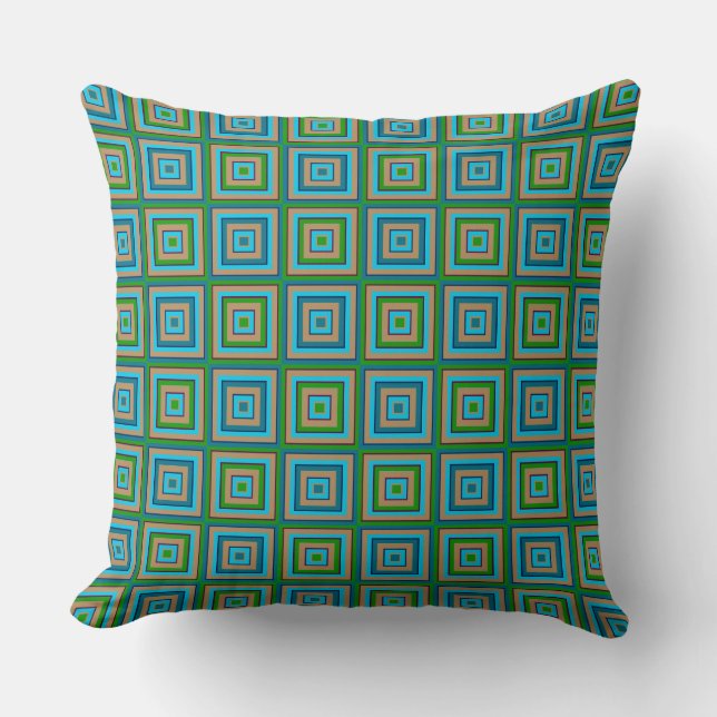 Square Prisms Green Camel Turquoise Aubergine  Throw Pillow (Front)