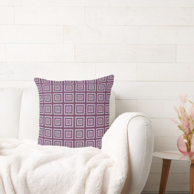 Square Prisms Magenta Navy White Grey Throw Pillow (Couch)