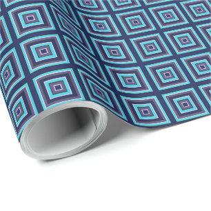 Square Prisms Navy Turquoise Purple Green White Wrapping Paper