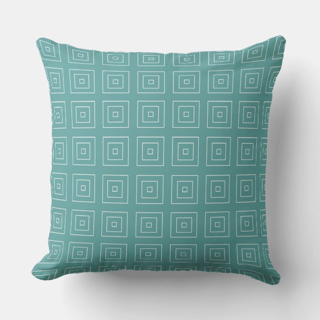 Square Prisms Teal White Throw Pillow (Front)