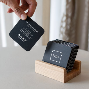 Square professional black add your custom logo business card