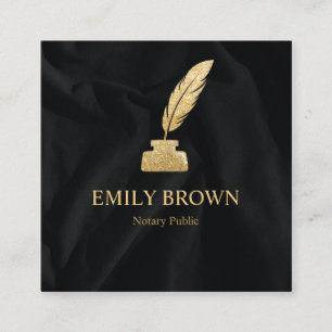 Square Quill Notary Loan Signing Agent Black Gold Business Card