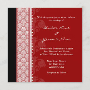 Square Red & Black Damask Wedding Invitations