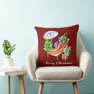 Square Red Merry Christmas Chili Art Drawing Throw Pillow