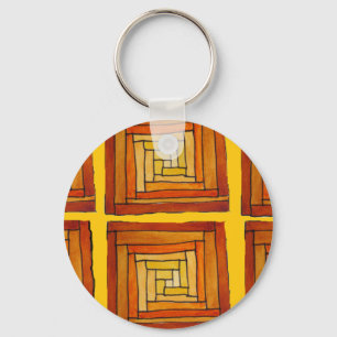 square retro art deco brown pattern keychain