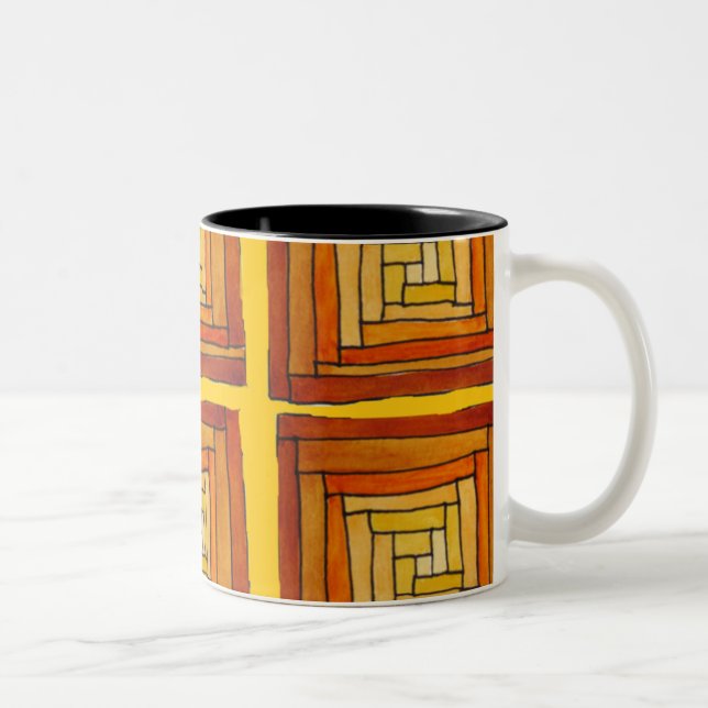 square retro art deco brown pattern Two-Tone coffee mug (Right)