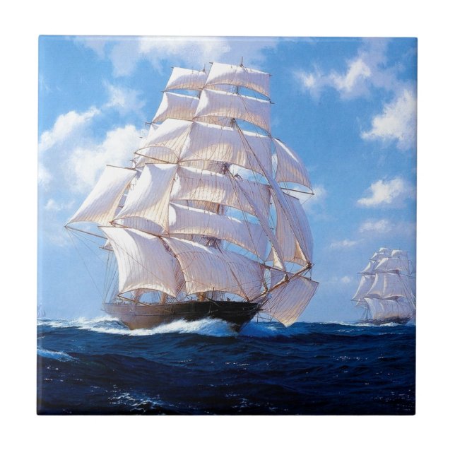 Square rigged ship at sea tile (Front)