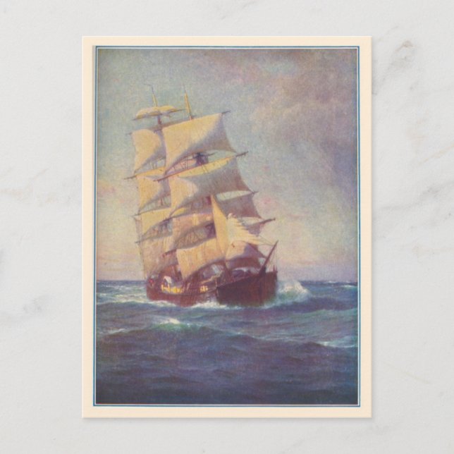 Square Rigger Ship Illustration Postcard (Front)