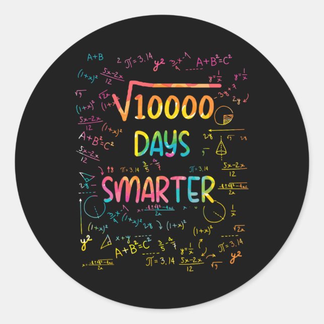 Square Root Of 10000 Math 100 Days Smarter School  Classic Round Sticker (Front)