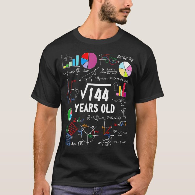Square Root Of 144 12th Birthday 12 Year Old Math  T-Shirt (Front)