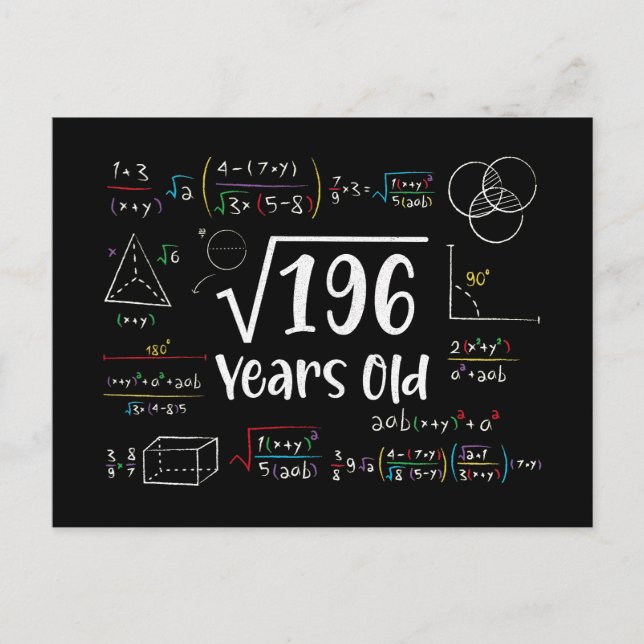 Square Root of 196 14th Birthday 14 Year Old Gifts Postcard (Front)
