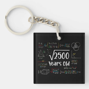 Square Root of 2500 50th Birthday 50 Year Old Gift Keychain