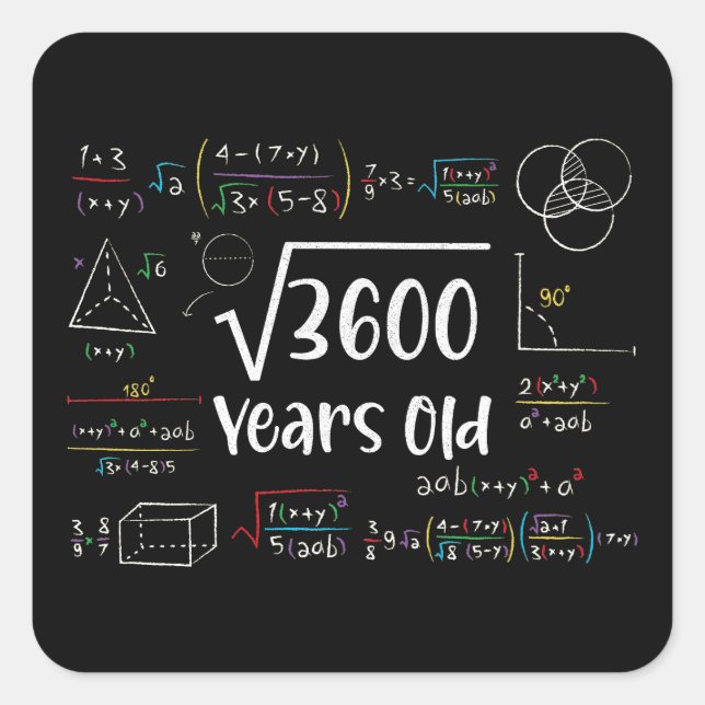 Square Root of 3600 60th Birthday 60 Year Old Gift Sticker (Front)