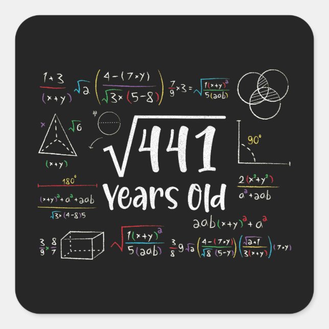 Square Root of 441 21th Birthday 21 Year Old Gifts Square Sticker (Front)