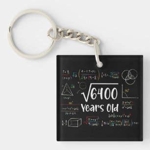 Square Root of 6400 80th Birthday 80 Year Old Gift Keychain