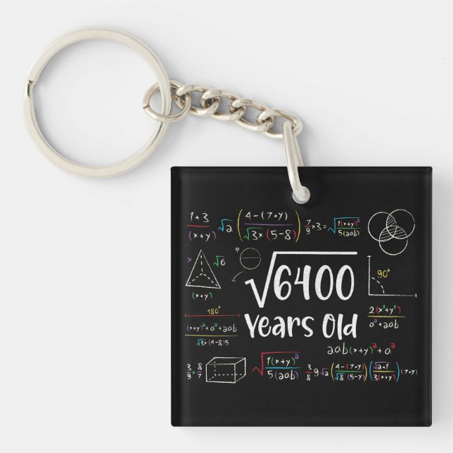 Square Root of 6400 80th Birthday 80 Year Old Gift Keychain (Front)