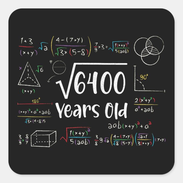 Square Root of 6400 80th Birthday 80 Year Old Gift Square Sticker (Front)