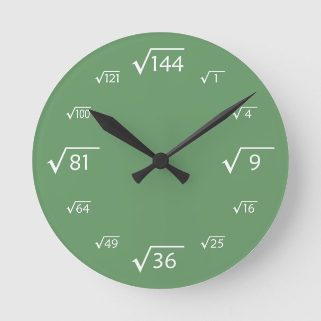 Square Root Wall Clock (Green/White) (Front)