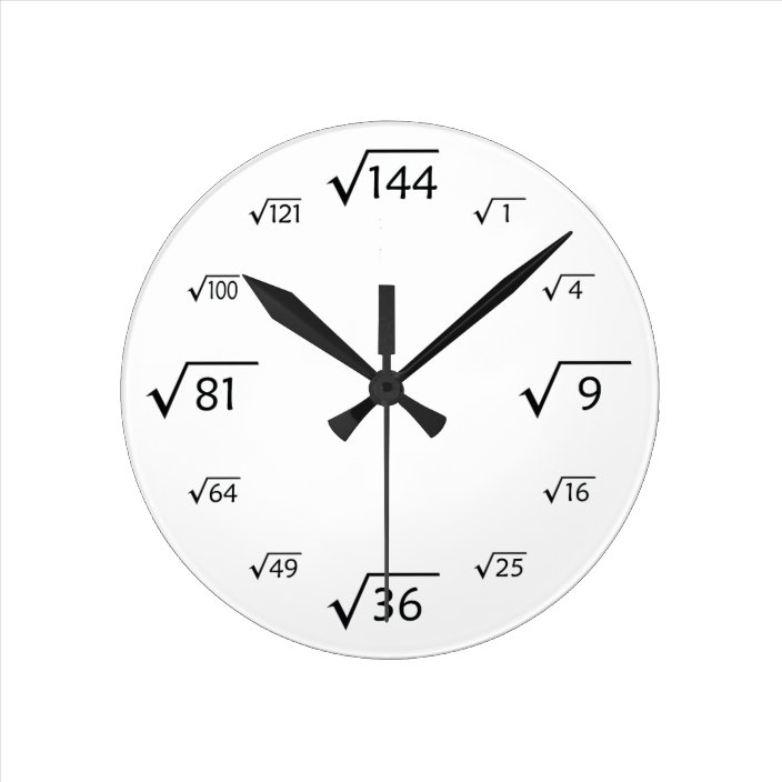 Square Root Wall Clock (White/Black) Zazzle.ca