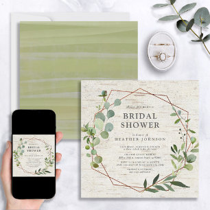 Square Rustic Copper Geometric Eucalyptus Shower Invitation