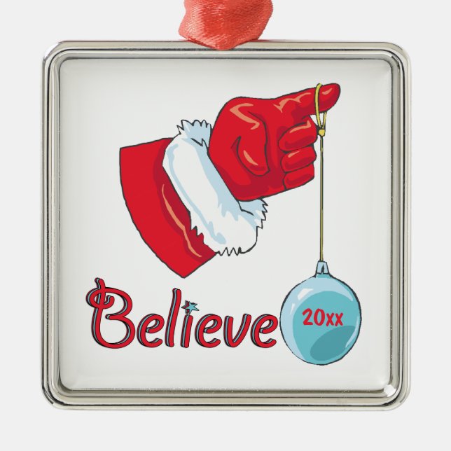 Square Shaped Believe Metal Ornament (Front)