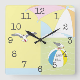 Square Shaped Clock "Beach Please"