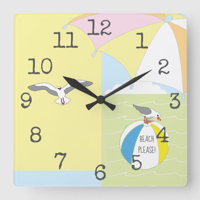 Square Shaped Clock "Beach Please" (Front)