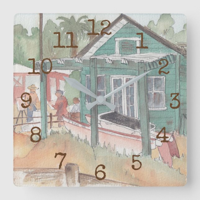 Square Shaped Clock "Watercolor Crystal Cove" (Front)