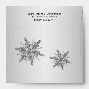 Square Silver Glitter Snowflakes & Black Envelope