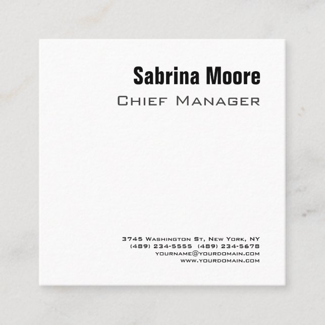 Square Size Modern Minimalist Plain Professional Square Business Card (Front)