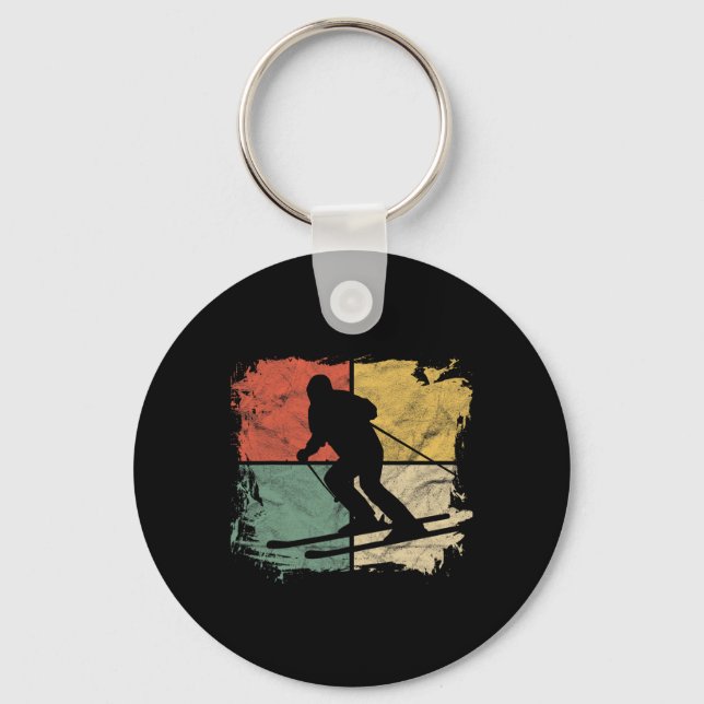 Square Skier Silhouette Gift Retro Skiing Winter S Keychain (Front)