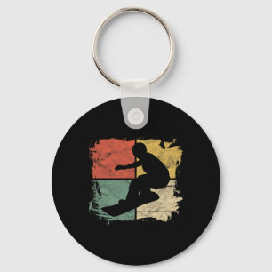 Square Snowboarder Silhouette Gift Retro Snowboard Keychain