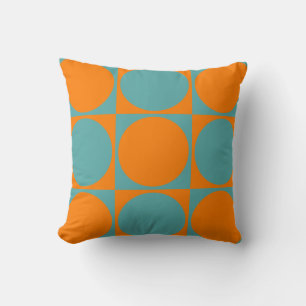 Square Sofa Cushion, Orange&Blue Squares&Circles Throw Pillow