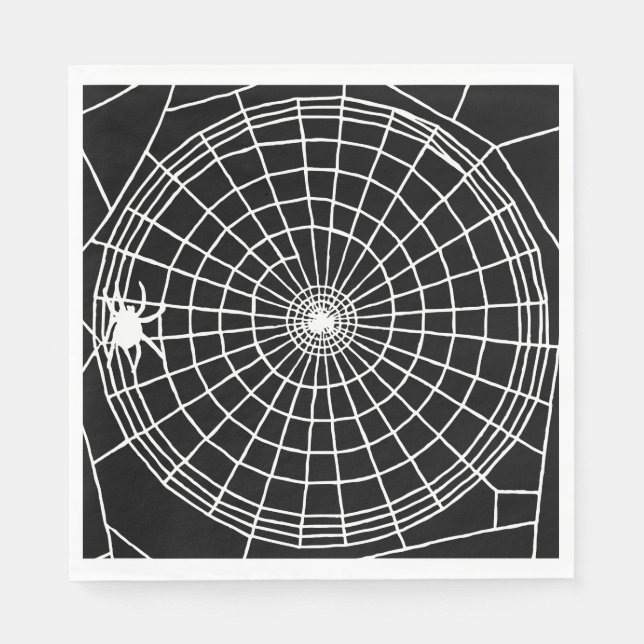 Square Spider Web, Scary Halloween Design Napkin (Front)